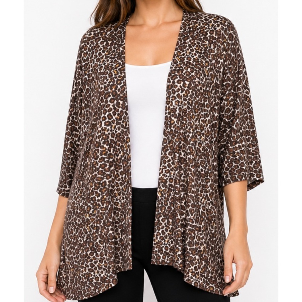 LuLaRoe Tracy Cardigan S Leopard Print Open Front Kimono Lightweight Brown Tan